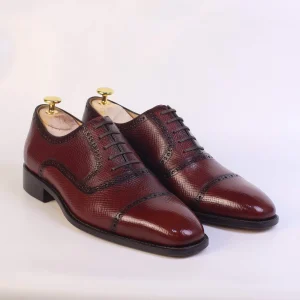 Burgundy brogue toe cap Oxfords