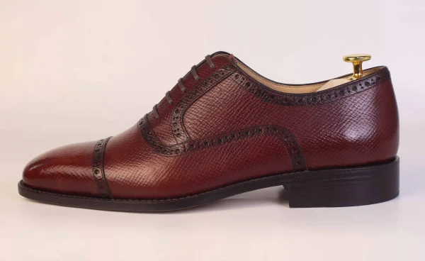 Burgundy brogue toe cap Oxfords - Image 3